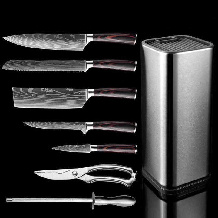 XYj 9pcs Professional Kitchen Knife Set Japanese Knife Sets Kitchen Knives  Damascus Knife Sets Laser Damascus Pattern Chef Knife Best Kitchen Knives