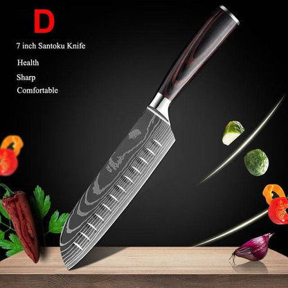 Kitchen Knife Set Damascus Kitchen Knife 7CR17 440C High Carbon Stainless  Steel Sanding Laser Pattern Stainless Steel Knife Kitchen Knife Chef Knives  Japanese Wood Handle with Knife Cover