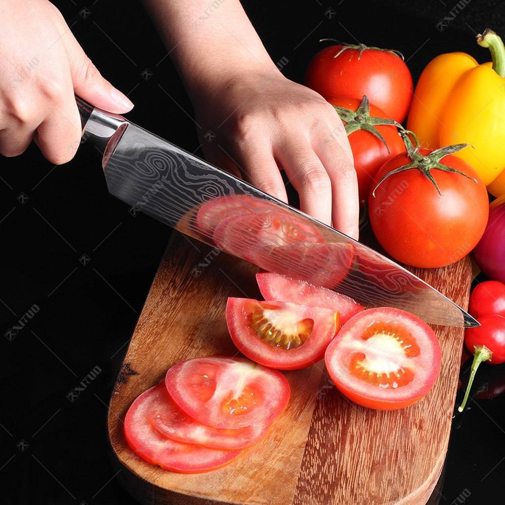 Utsukushi Japanese Damascus Steel VG10 Chef Kitchen Knife Set – The Chop  Stop