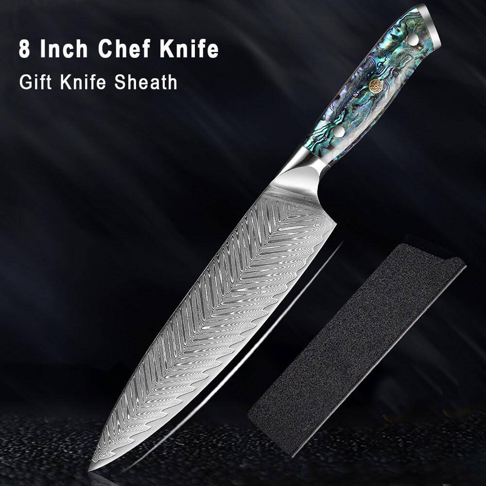 Flare Chef Knife Set, Rainbow Damascus Blades, Cocobolo & black